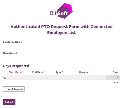 Authenticated PTO Request Form with Connected Employee List