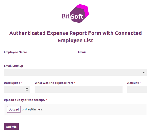 Authenticated Expense Report Form with Connected Employee List
