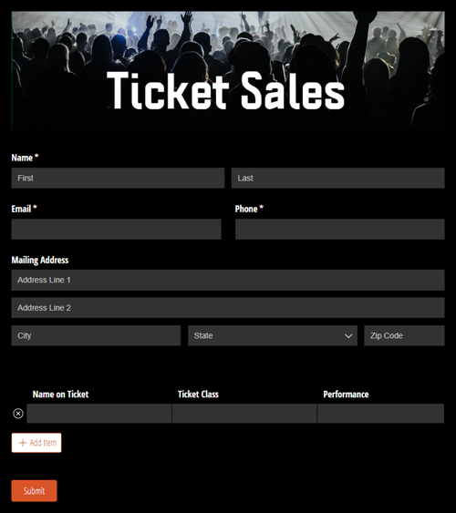 Ticket Sales Form with Connected Ticket Inventory