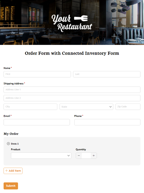 Order Form with Connected Inventory Form