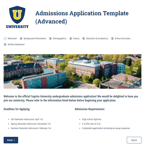 Advanced Admissions Application