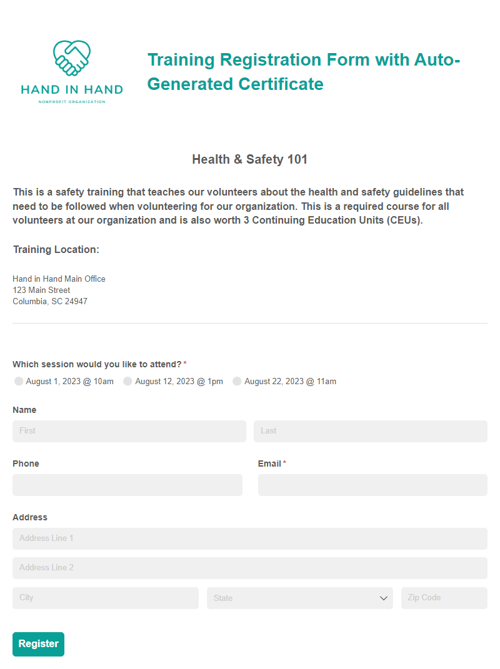 Training Registration Form with Auto-Generated Certificate