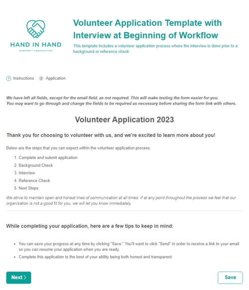 Volunteer Application Form with Interview at Beginning of Workflow