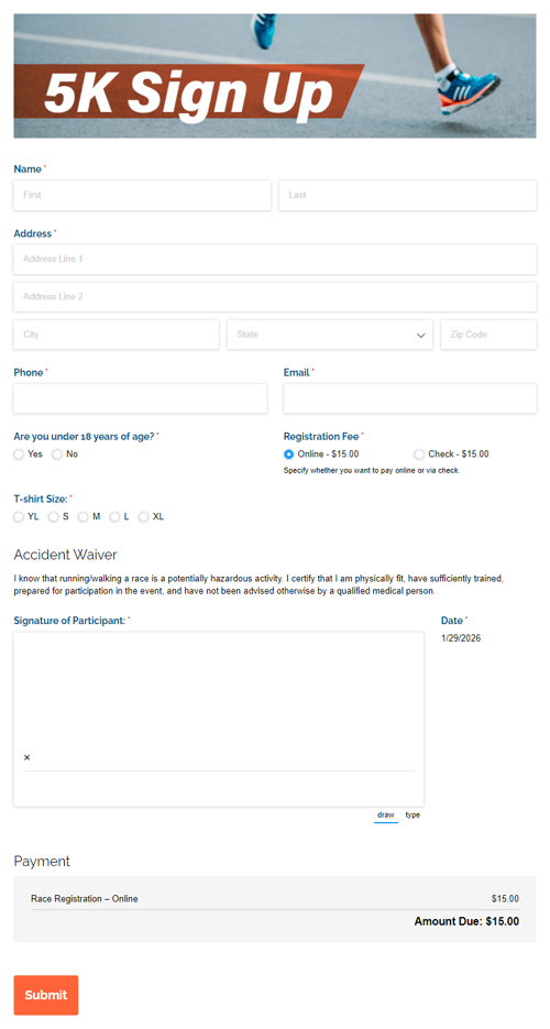Go to 5K Sign Up template