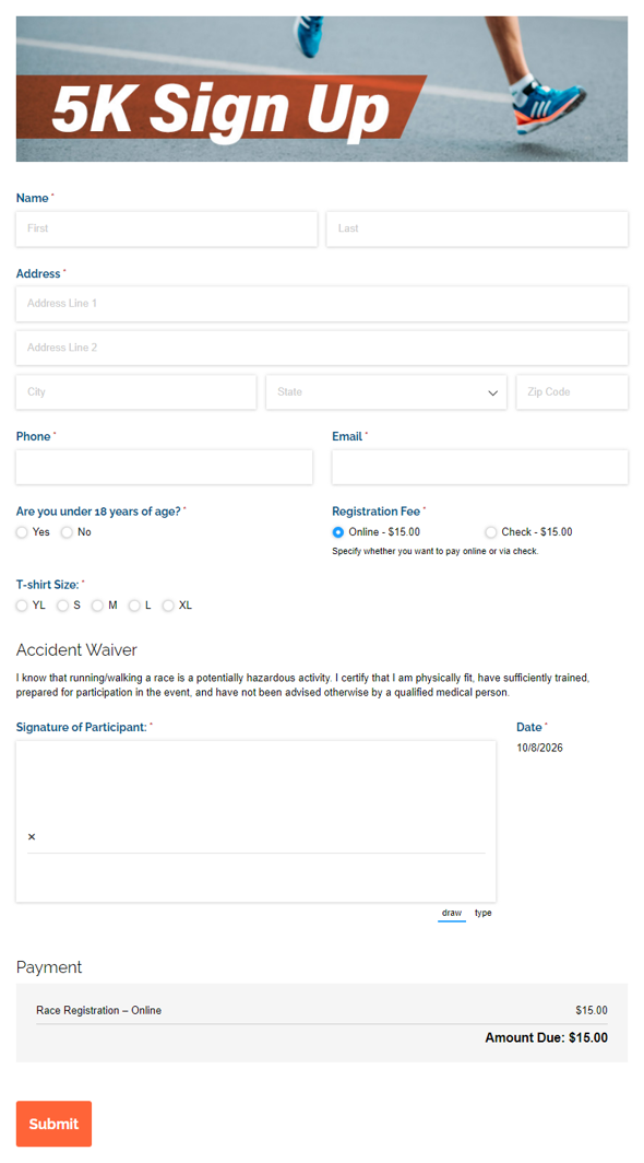Go to 5K Sign Up template
