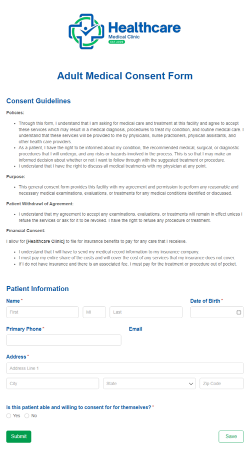 Go to Adult Medical Consent Form template
