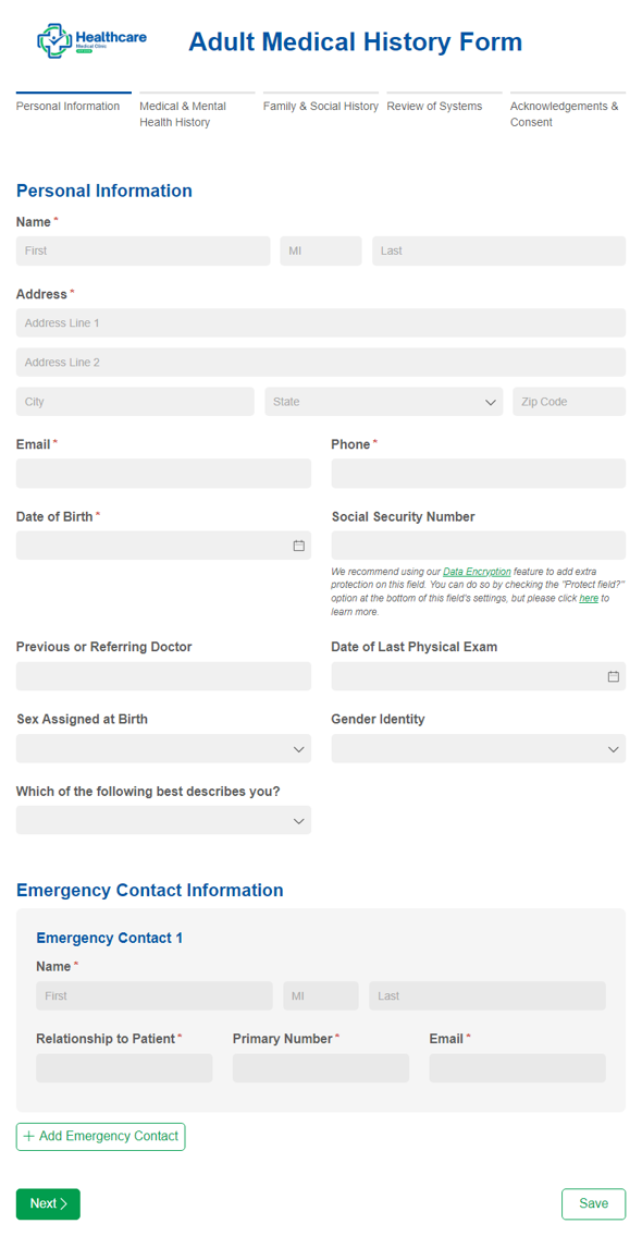 Go to Adult Medical History Form template