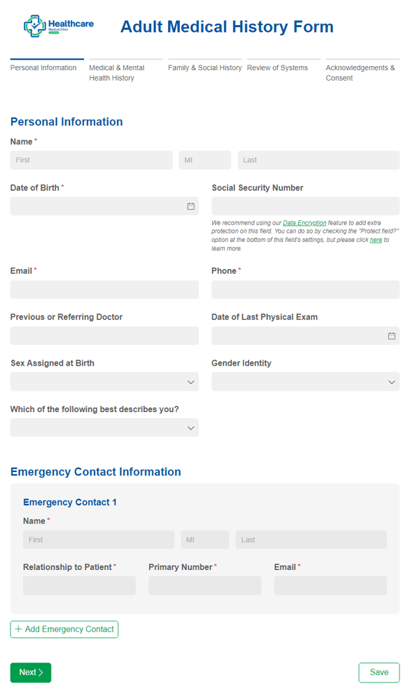 Go to Adult Medical History Form template