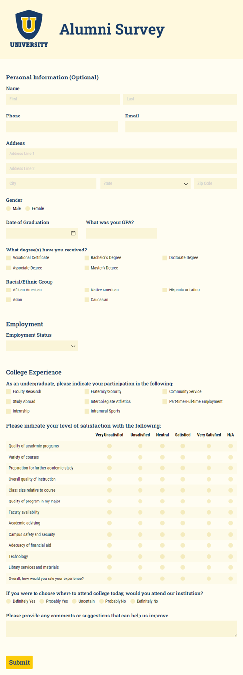 Go to Alumni Survey template
