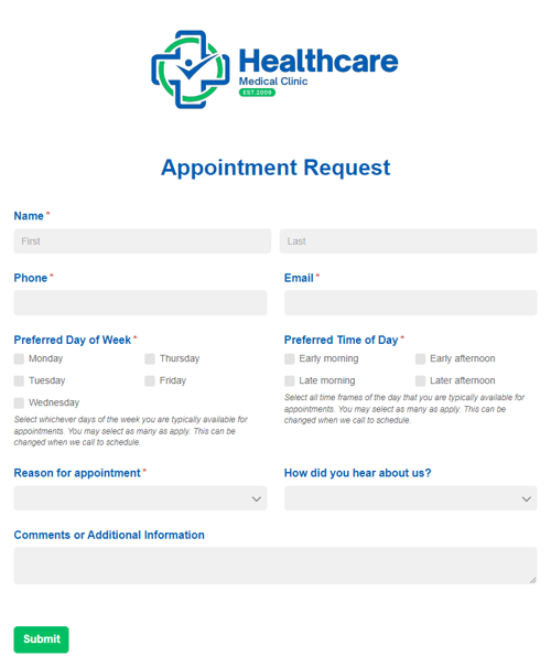 Go to Appointment Request template