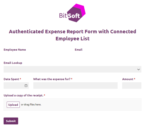 Go to Authenticated Expense Report Form with Connected Employee List template