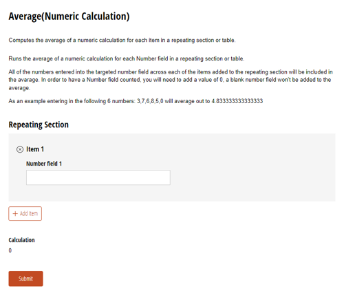Go to Average Numeric Calculation template