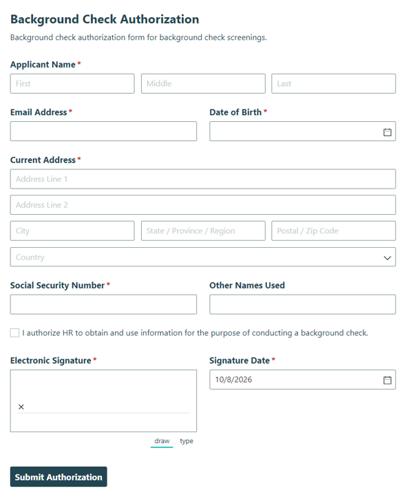 Go to Background Check Authorization template