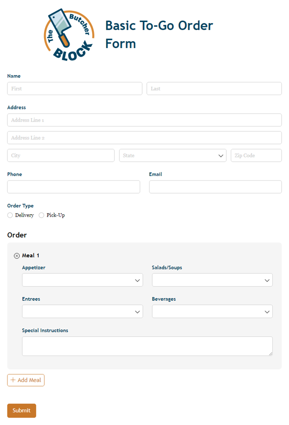 Go to Basic To-Go Order Form template