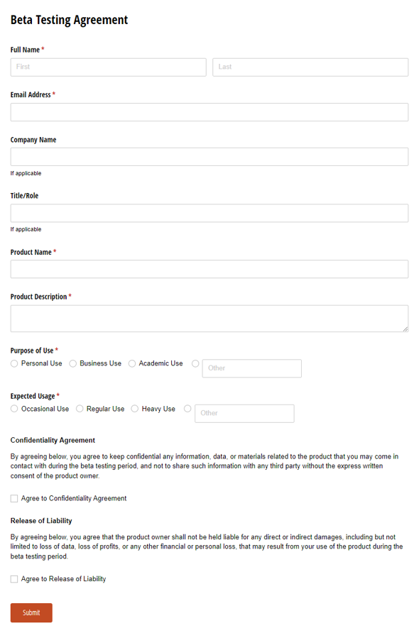 Go to Beta Testing Agreement template