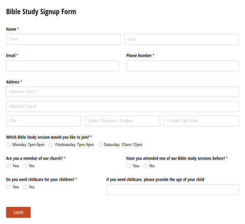 Go to Bible Study Signup template