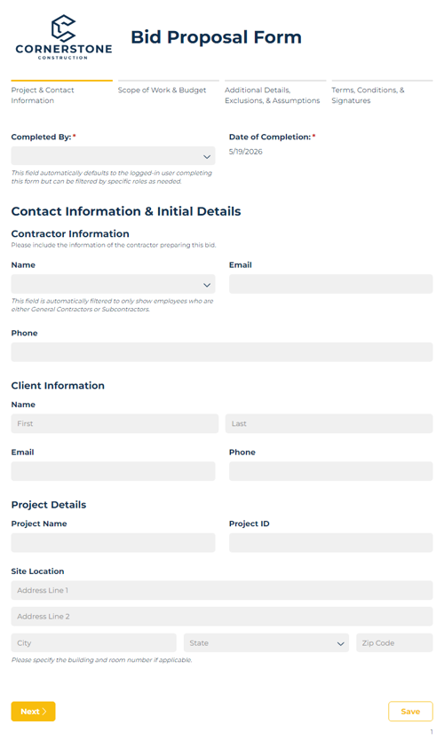 Go to Bid Proposal Form template