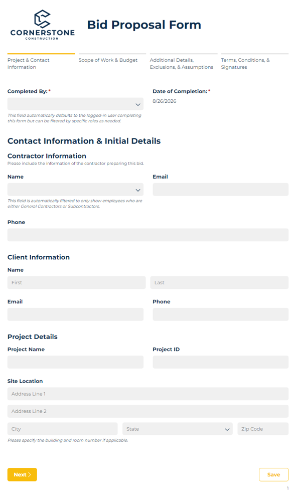 Go to Bid Proposal Form template