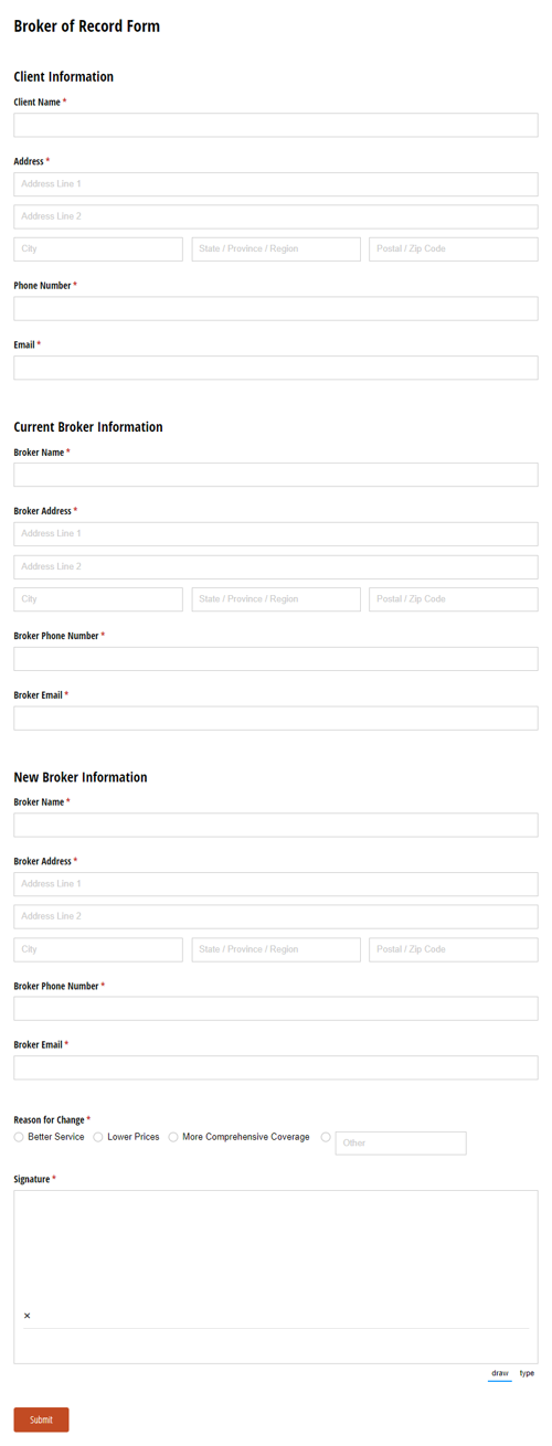 Go to Broker of Record Form template