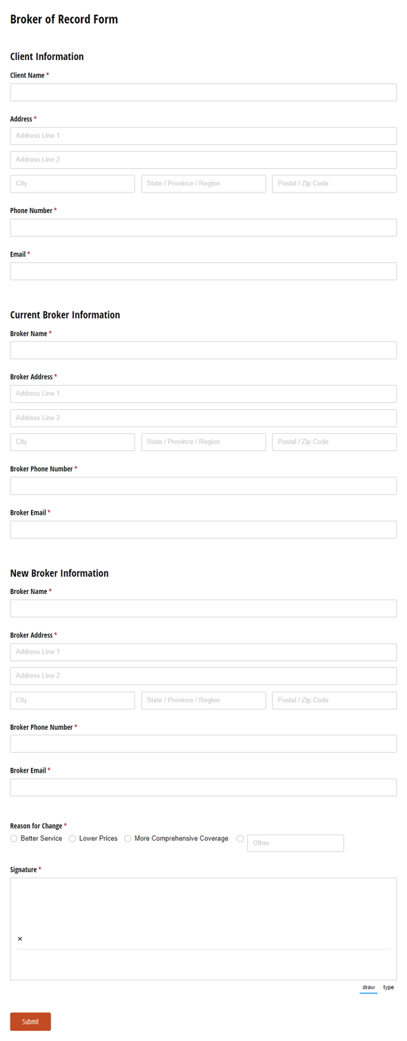 Go to Broker of Record Form template