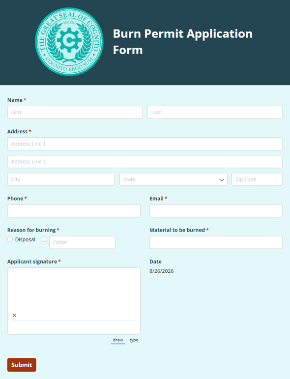 Go to Burn Permit Application Form template