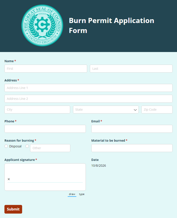Go to Burn Permit Application Form template