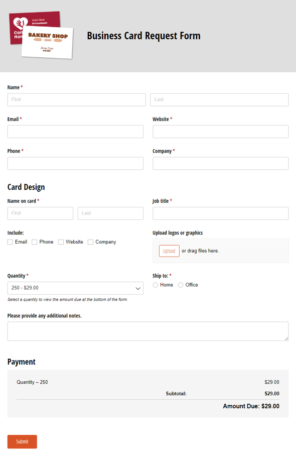 Go to Business Card Request Form template