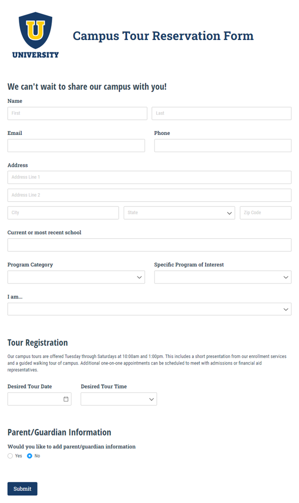 Go to Campus Tour Reservation Form template