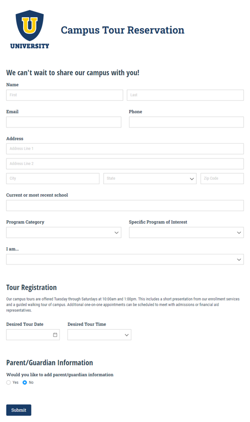 Go to Campus Tour Reservation Form template