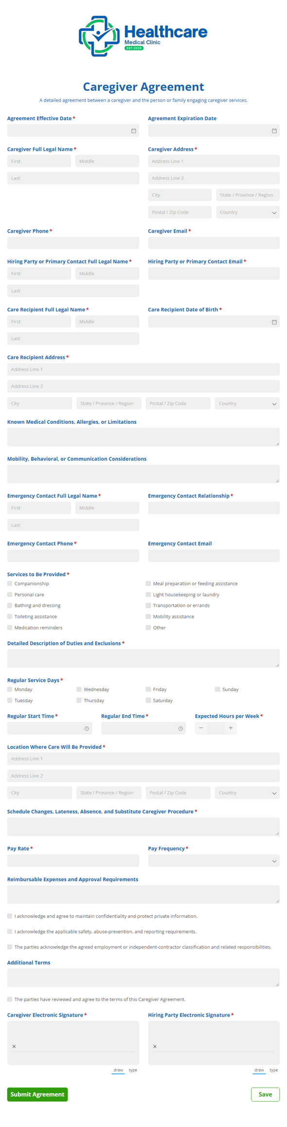 Go to Caregiver Agreement template