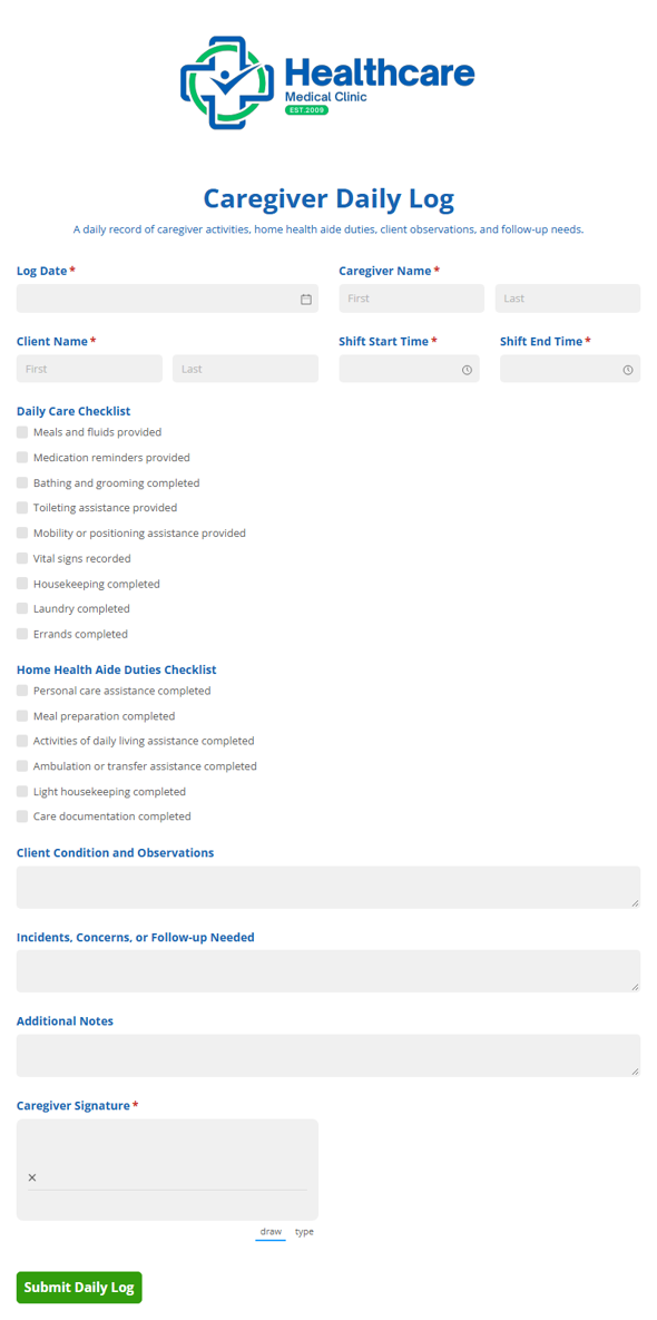 Go to Caregiver Daily Log template