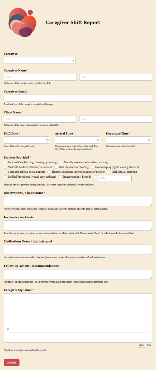 Go to Caregiver Shift Report template