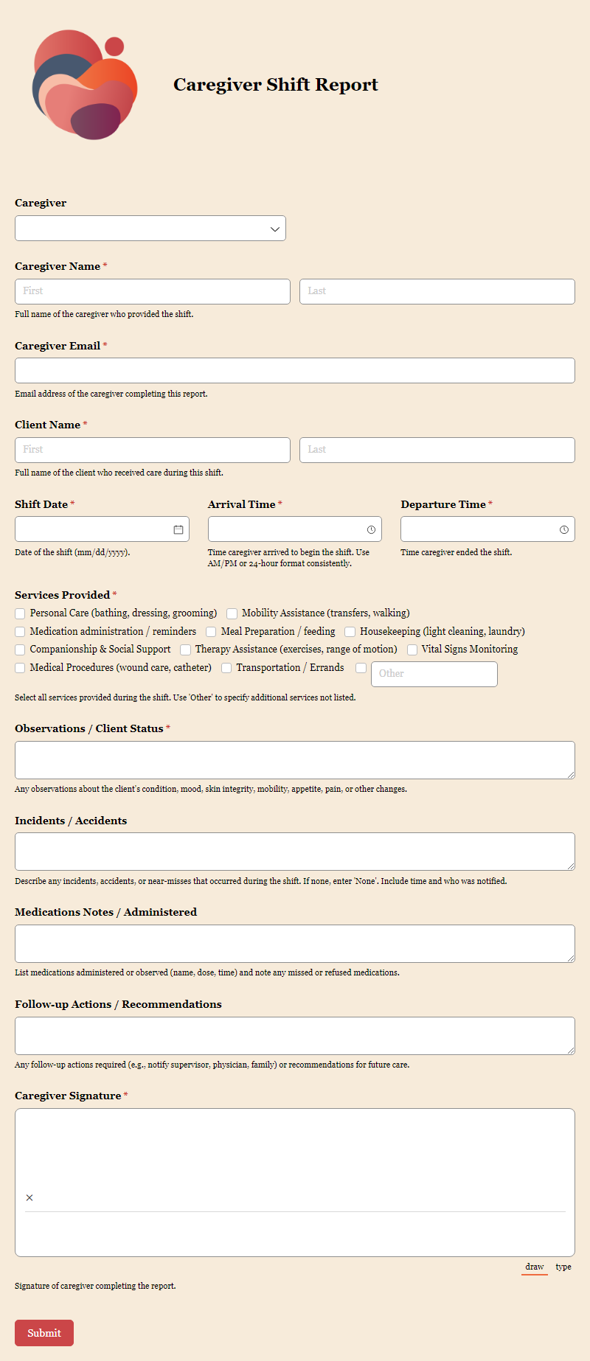 Go to Caregiver Shift Report template