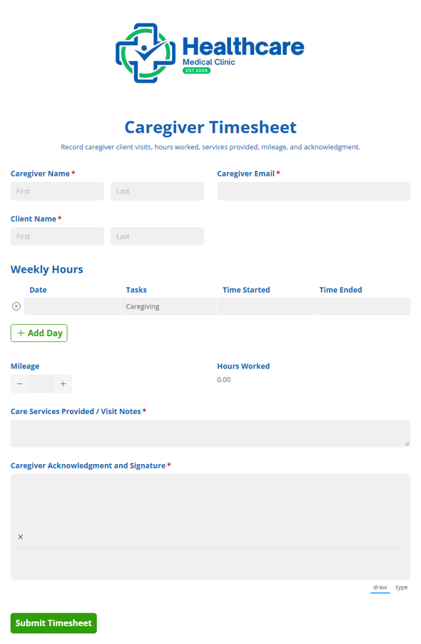 Go to Caregiver Timesheet template