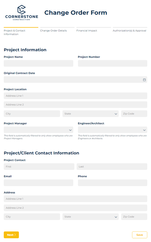 Go to Change Order Form template