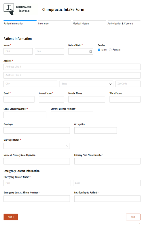 Go to Chiropractic Intake Form template