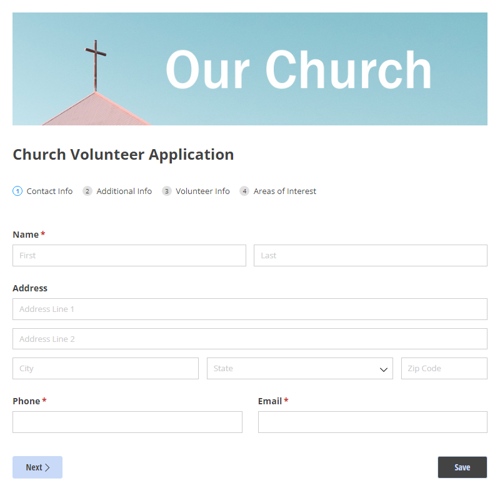 Go to Church Volunteer Application template
