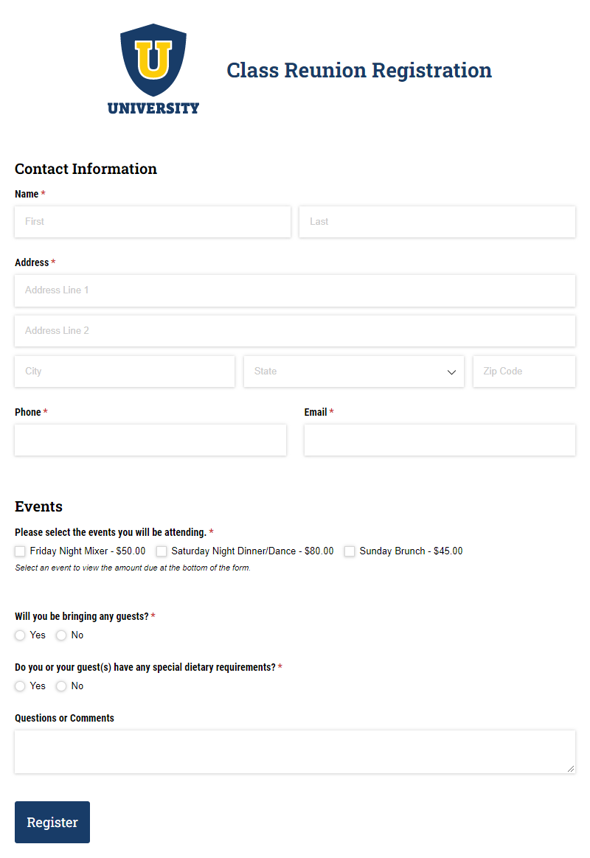 Go to Class Reunion Registration template