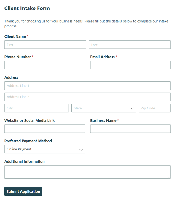 Go to Client Intake Form template