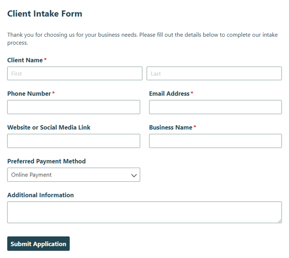 Go to Client Intake Form template