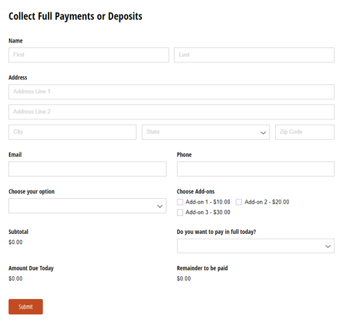 Go to Collect Full Payments or Deposits template