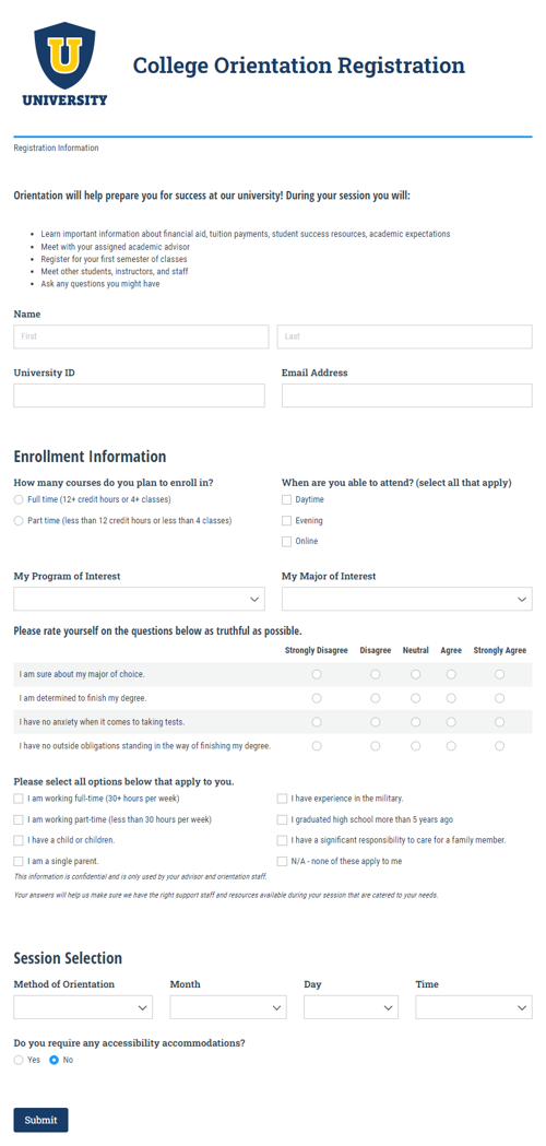 Go to College Orientation Registration Form template