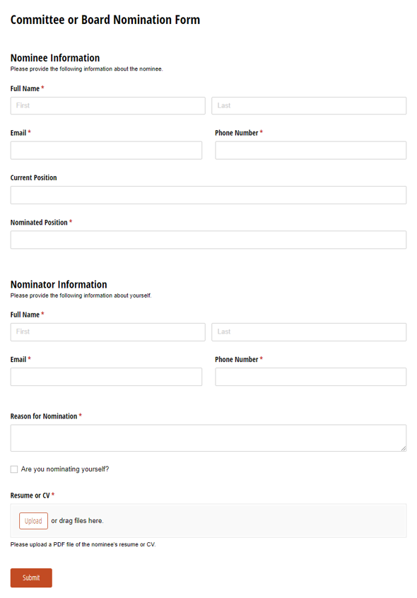 Go to Committee or Board Nomination Form template
