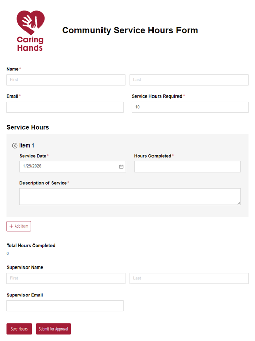 Go to Community Service Hours Form template
