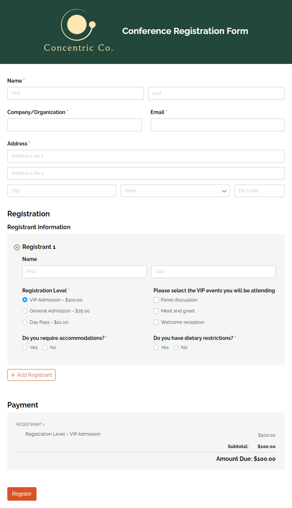 Go to Conference Registration Form template