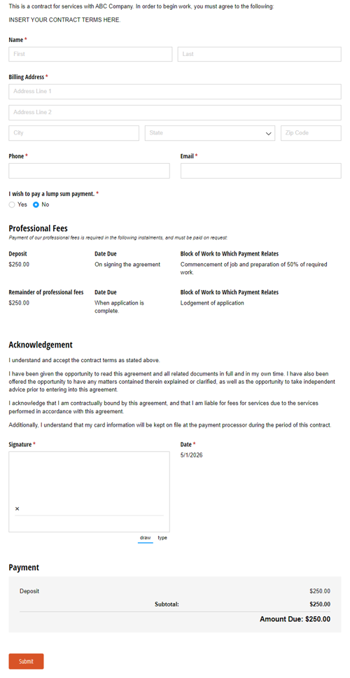 Go to Contract template