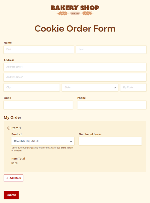 Go to Cookie Order Form template