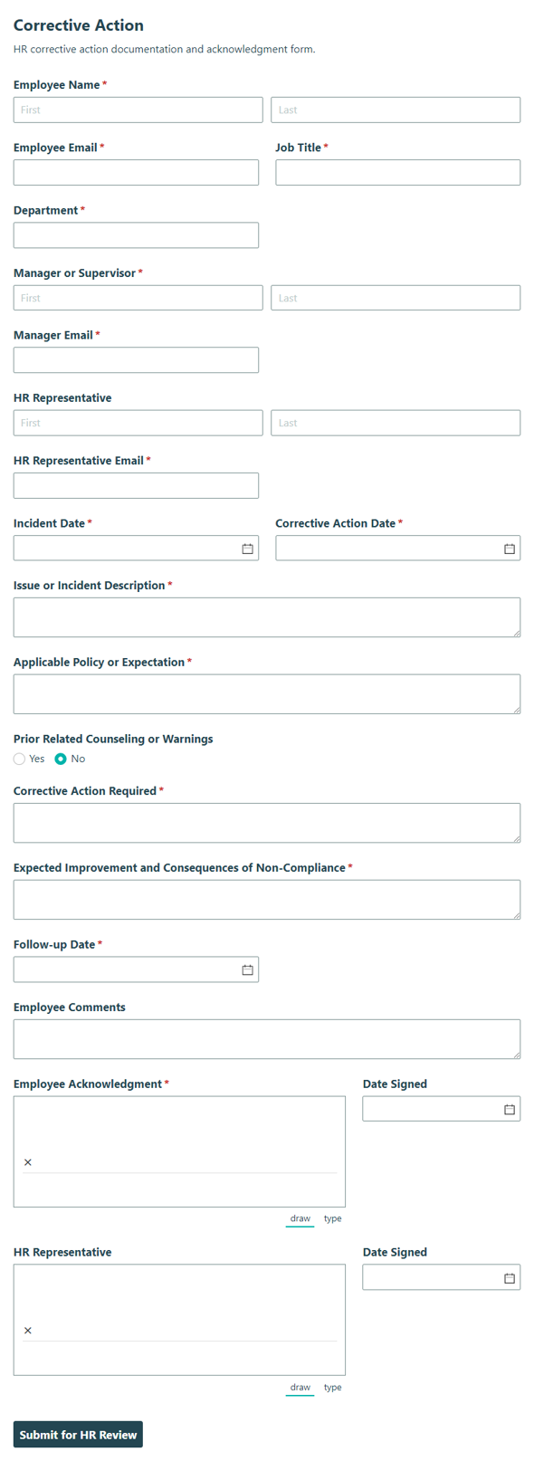 Go to Corrective Action template