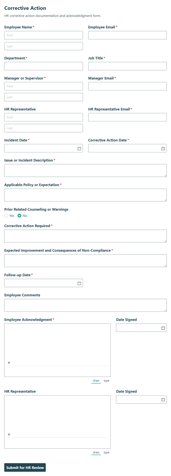 Go to Corrective Action template