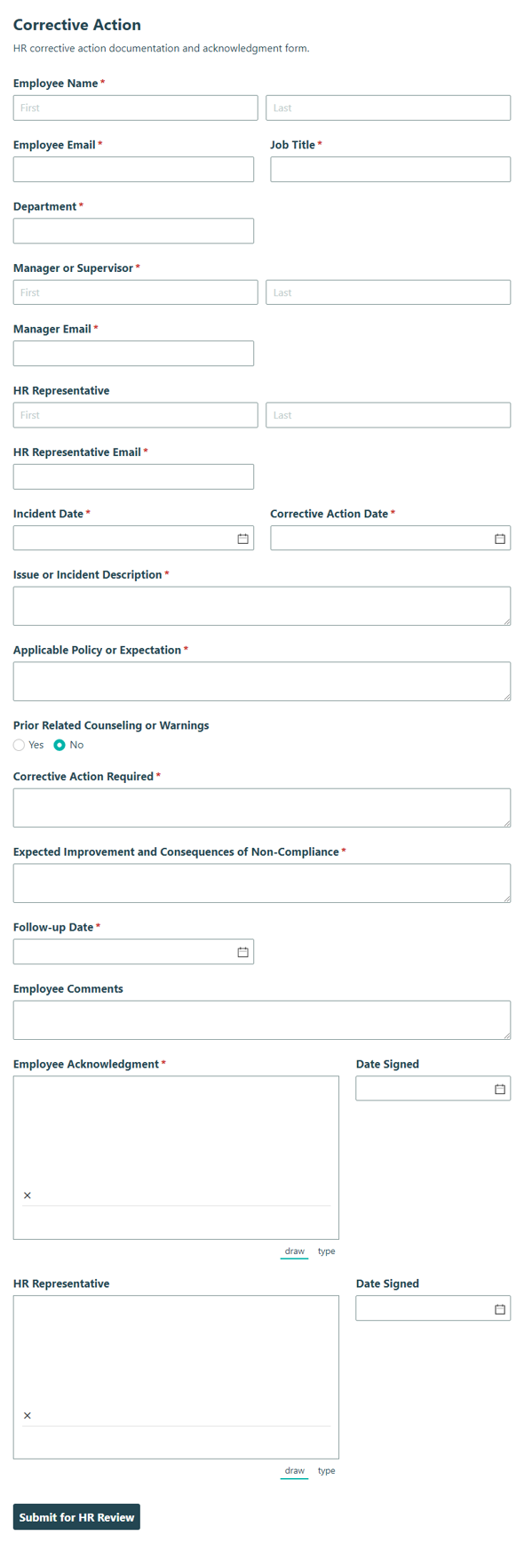 Go to Corrective Action template